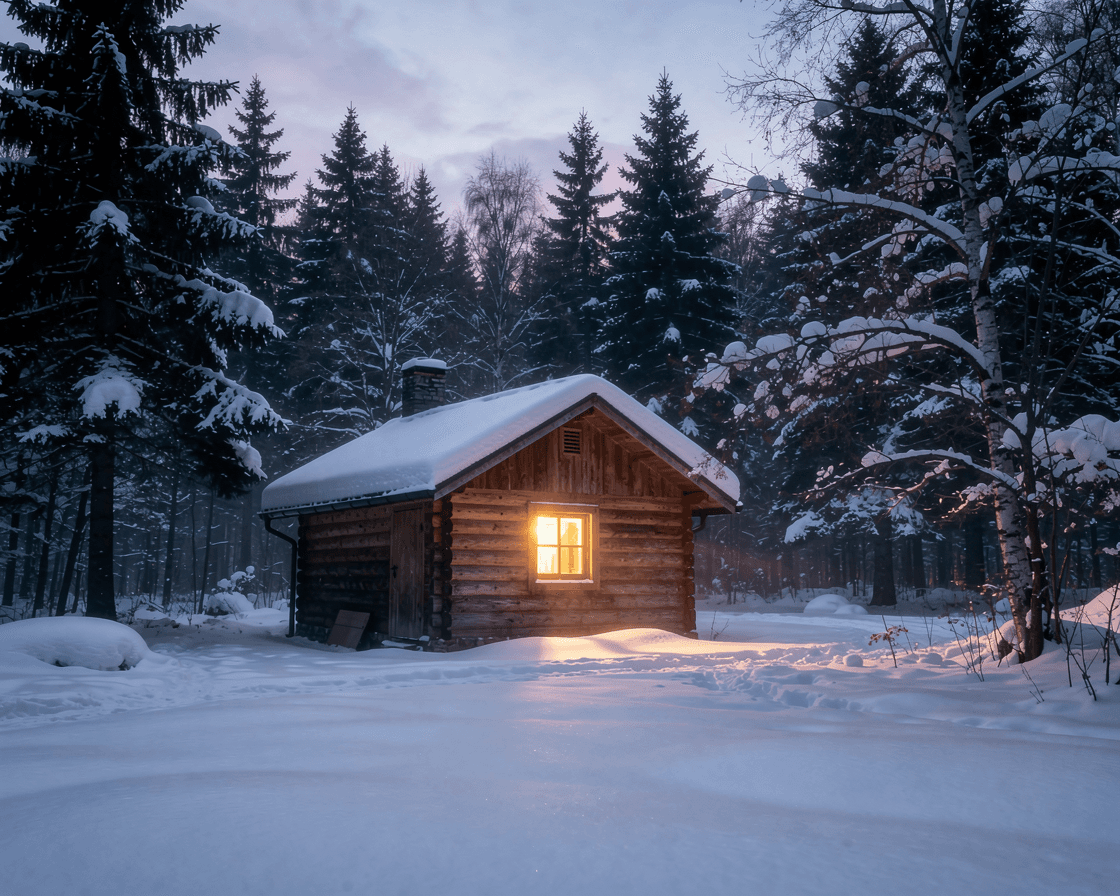 Cabin in Winter Glow